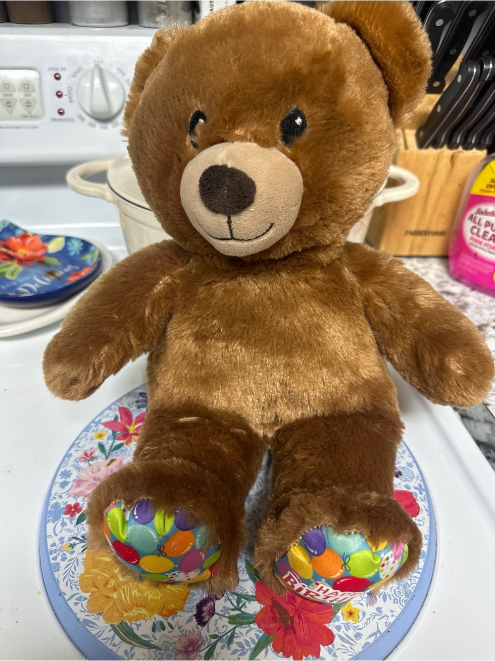 Build-a-Bear Happy Birthday Teddy Bear with Colorful Paw Prints Excellent cond!